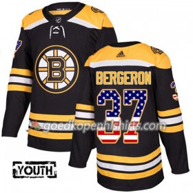 Boston Bruins Patrice Bergeron 37 Adidas 2017-2018 Zwart USA Flag Fashion Authentic Shirt - Kinderen